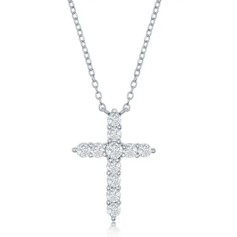 Sterling Silver White CZ 'April Birthstone' Cross Necklace