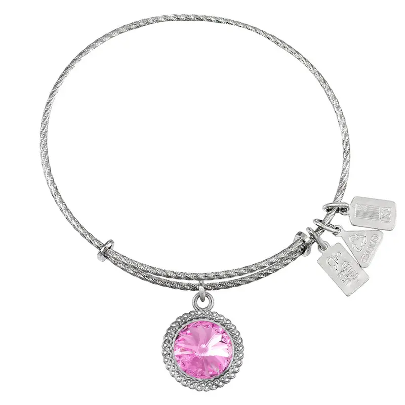 June Birthstone Sterling Silver Charm Bangle