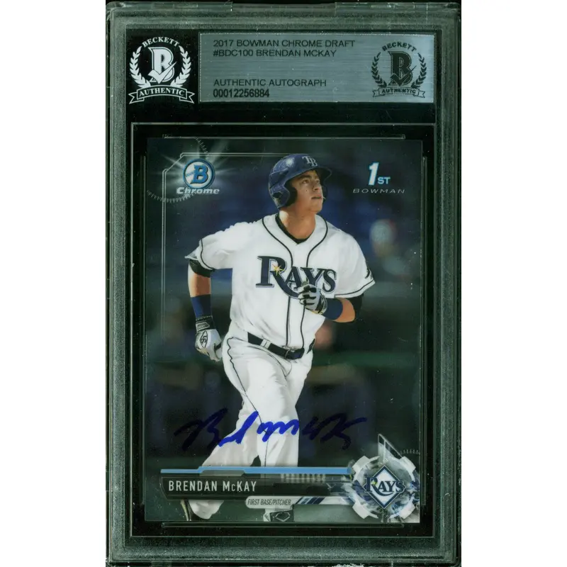 Rays Brendan McKay Signed 2017 Bowman Chrome Draft #BDC100 Card BAS Slabbed