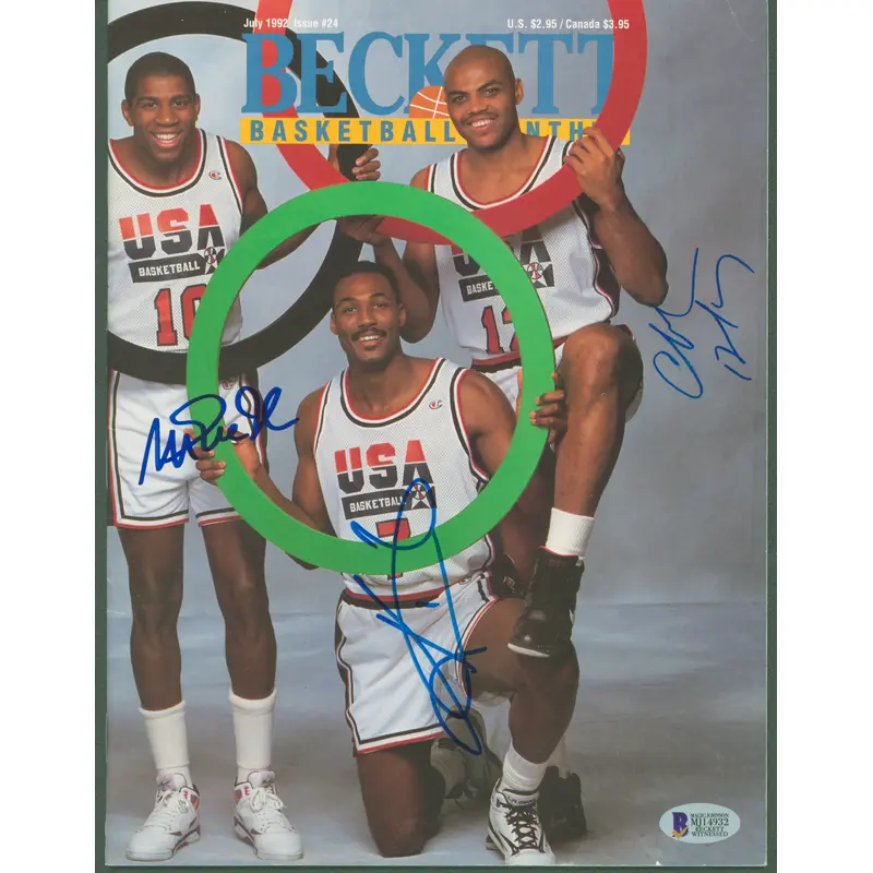 Team USA (3) Johnson, Barkley & Malone Signed 1992 Beckett Magazine BAS #MJ14932