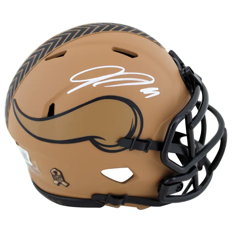 Vikings Jordan Addison Signed Salute To Service II Speed Mini Helmet BAS Witness
