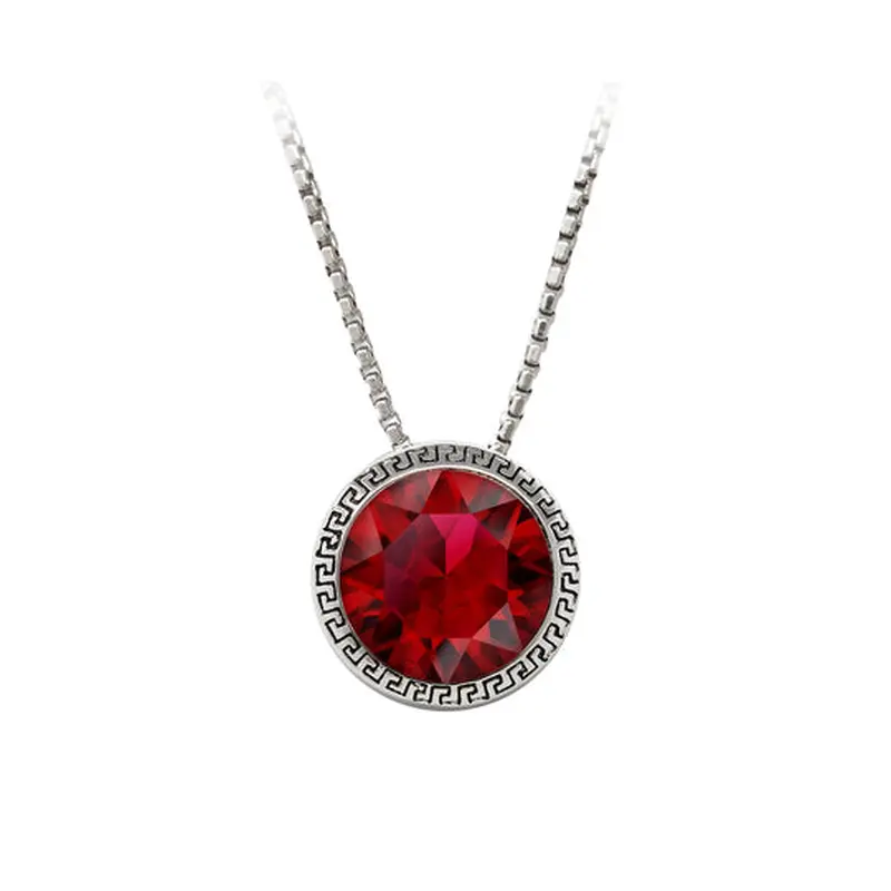 January Birthstone Sterling Silver Greek Key Necklace