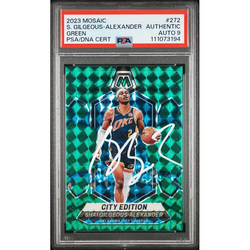 Shai Gilgeous-Alexander Signed 2023 Mosaic Green #272 #5/18 Card Auto 9 PSA Slab