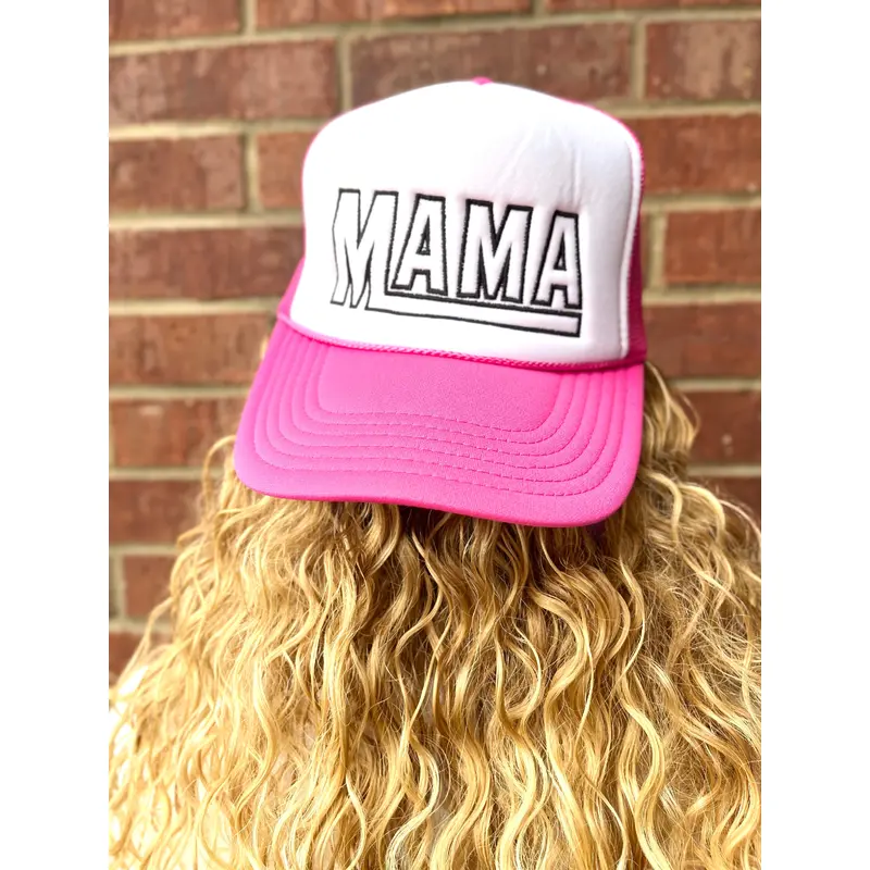 Mama Trucker Embroidered Hot Pink & White Trucker Hat
