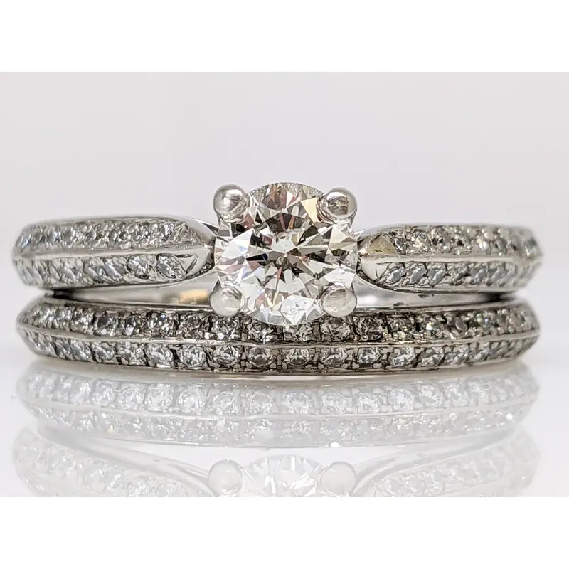 PALLADIUM .83 CARAT TOTAL WEIGHT I1 H DIAMOND ROUND (81) ESTATE RING/BAND SET 5.9 GRAMS