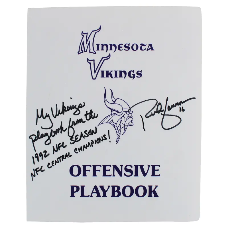 Vikings Rich Gannon "NFC Central Champions" Signed 1992 Offensive Playbook BAS