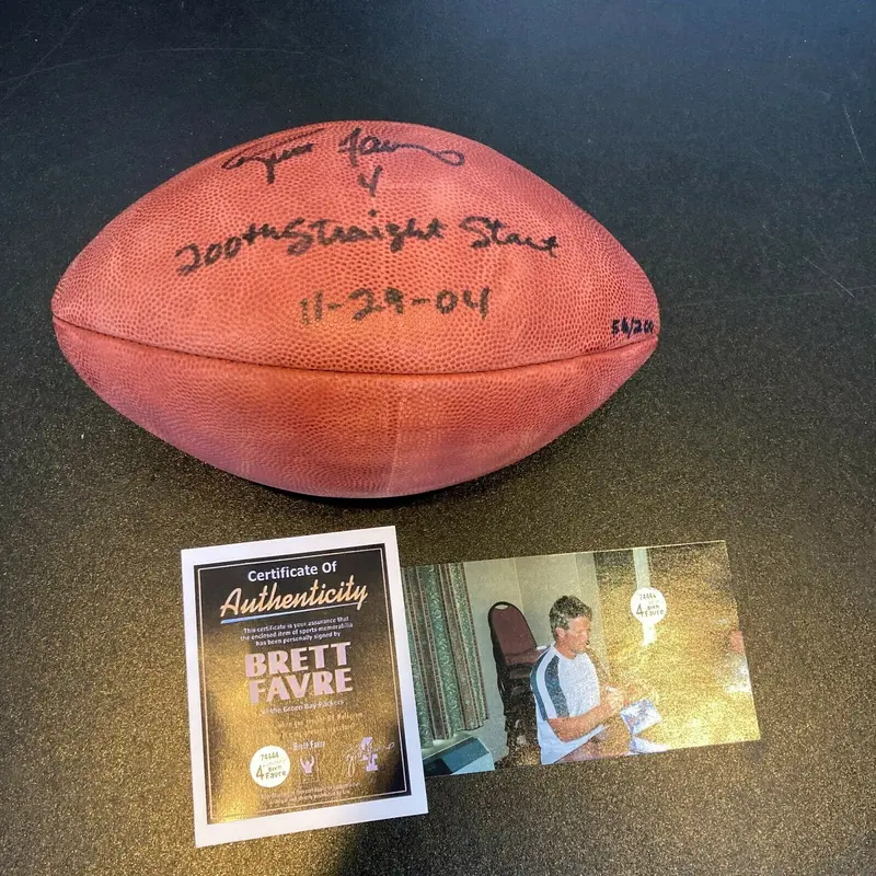 Brett Favre 200th Straight Start 11-29-2004 Signed Wilson Game Football With COA