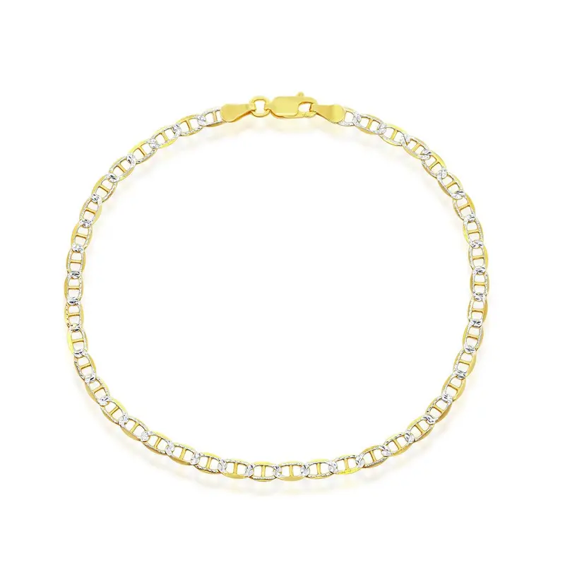 Sterling Silver 3.5mm Pave Marina Anklet - Gold Plated