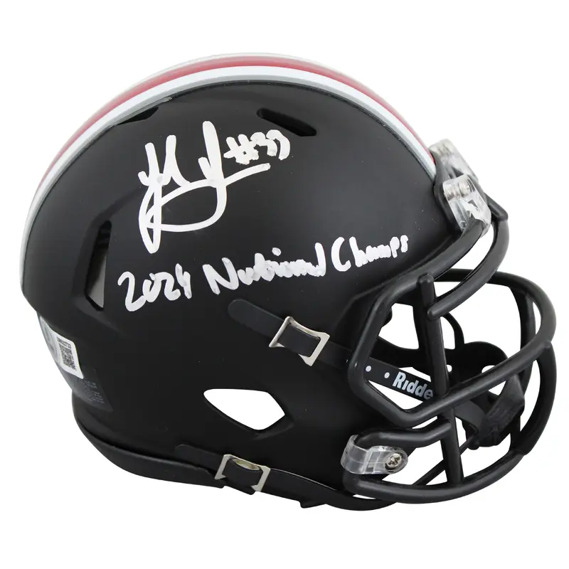 Ohio State Jack Sawyer "2024 Nat'l Champs" Signed Black Speed Mini Helmet BAS W