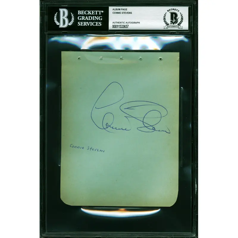 Connie Stevens Hawaiian Eye Authentic Signed 4.5x5.75 Album Page BAS Slabbed