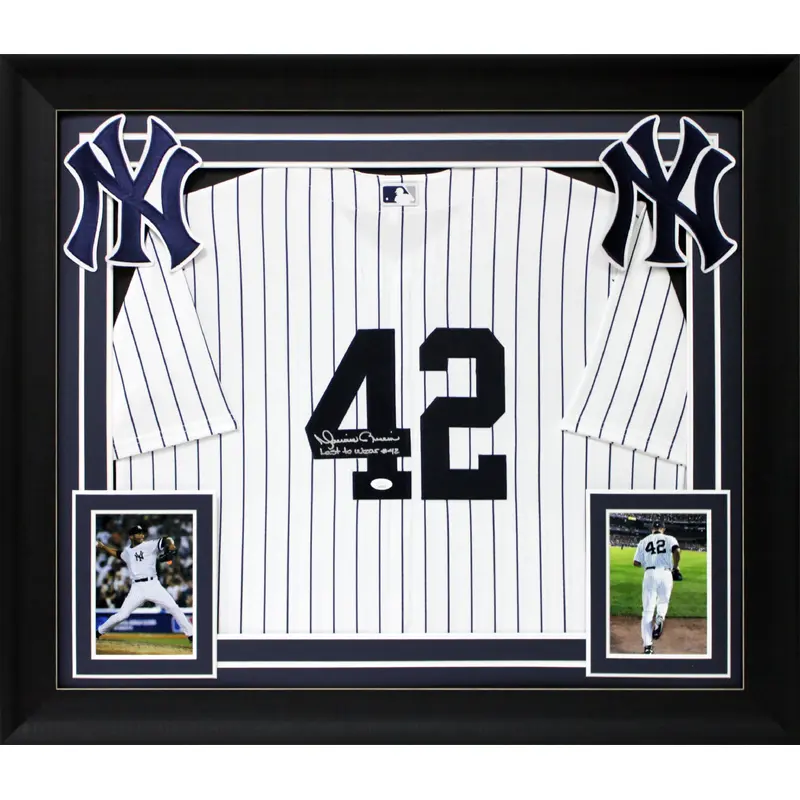 Yankees Mariano Rivera "Last To Wear 42" Signed White Nike Framed Jersey JSA Wit