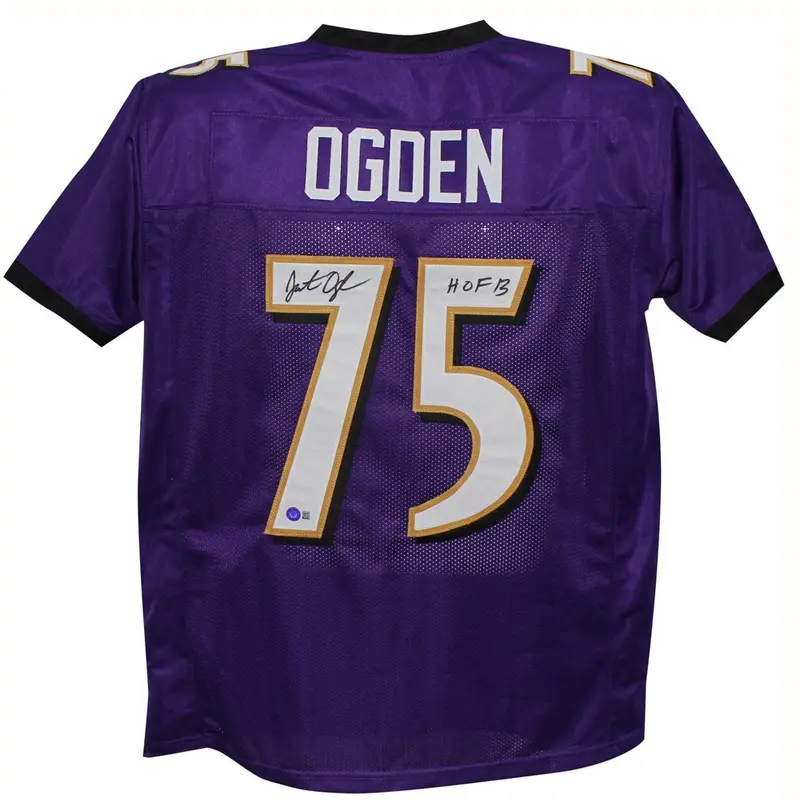 Jonathan Ogden Autographed Baltimore (Purple #75) Custom Jersey w/ HOF - Beckett