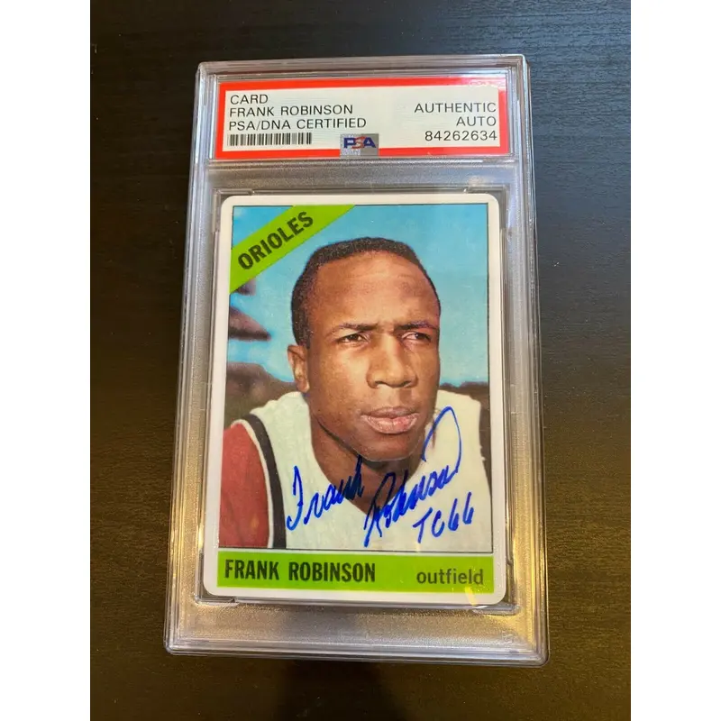 1966 Topps Frank Robinson Signed Porcelain Baseball Card PSA DNA "Triple Crown"