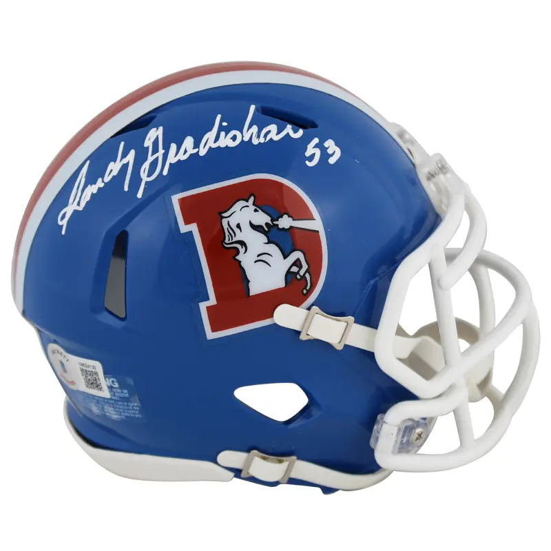 Broncos Randy Gradishar Signed 1975-96 TB Speed Mini Helmet White Sig BAS Wit