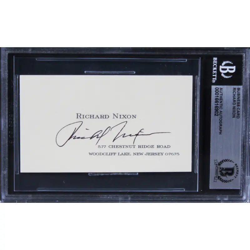 Richard Nixon Authentic Signed Business Card Autographed BAS Slabbed
