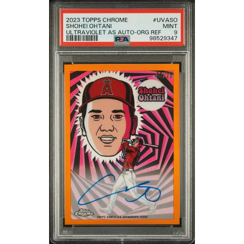 Shohei Ohtani 2023 Topps Chrome Ultraviolet Orange Auto #9/25 PSA 9 Mint