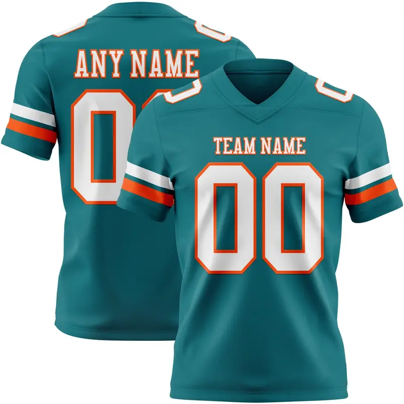Custom Teal White-Orange Mesh Authentic Football Jersey