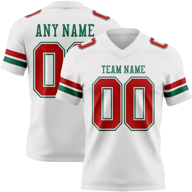 Custom White Red-Kelly Green Mesh Authentic Football Jersey