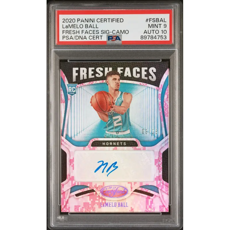 LaMelo Ball 2020 Panini Certified Fresh Faces Camo Auto #8/25 PSA 9 Auto 10