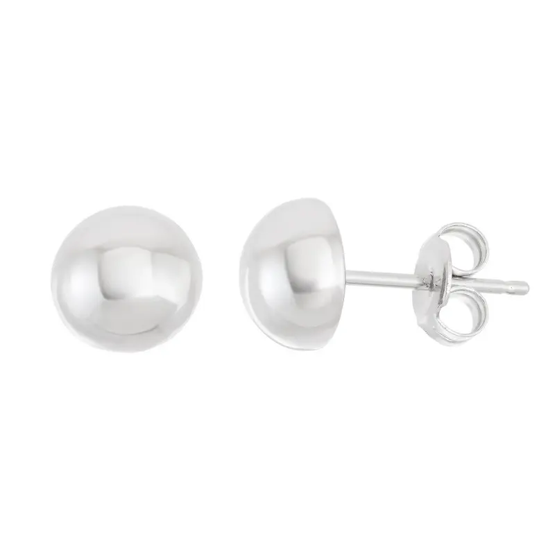 Sterling Silver Shiny Half Bead Stud Earrings