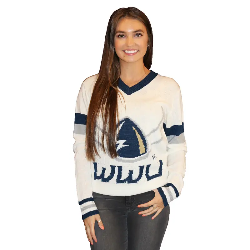 WWU Vikings White Tribute V-Neck Sweater (UNISEX SIZING)