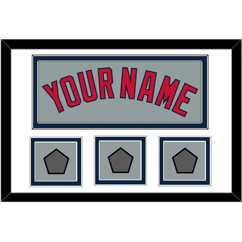 Boston Name & Three World Series Jersey Patches - Road Gray - Double Mat 2