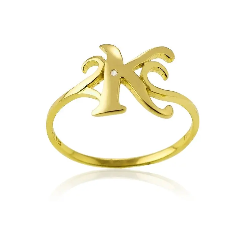 Sterling Silver 1 Micron Gold-plating Single CZ "K" Ring
