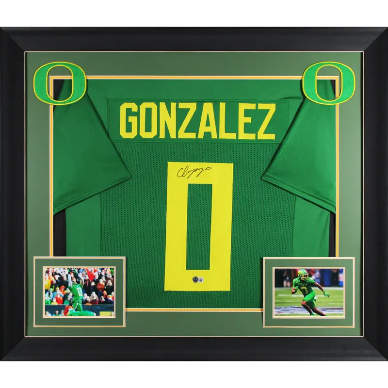 Christian Gonzalez Authentic Signed Green Pro Style Framed Jersey BAS Witnessed
