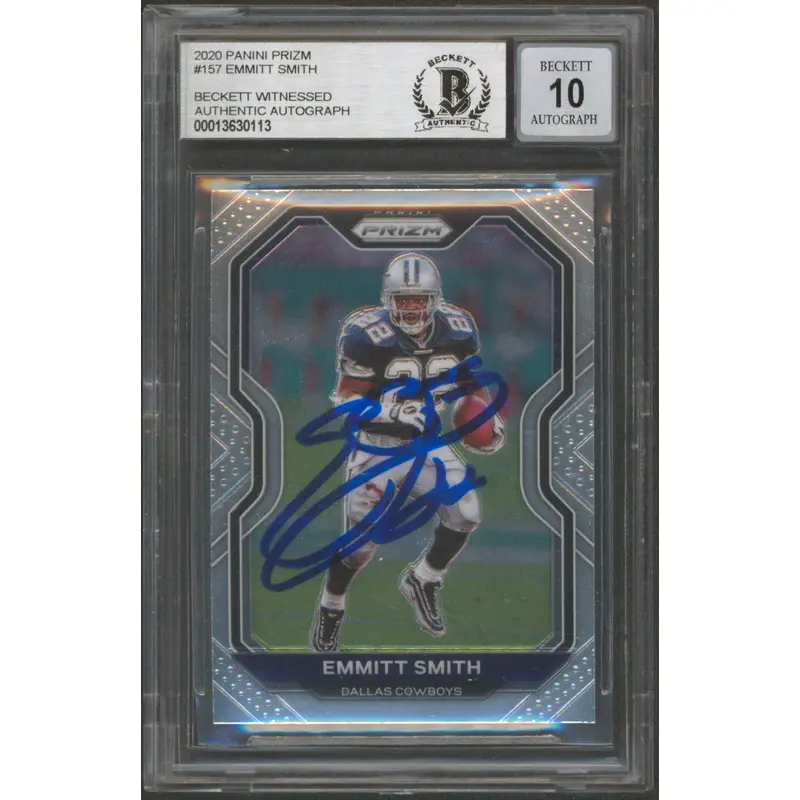 Cowboys Emmitt Smith Signed 2020 Panini Prizm #157 Card Auto  10! BAS Slabbed