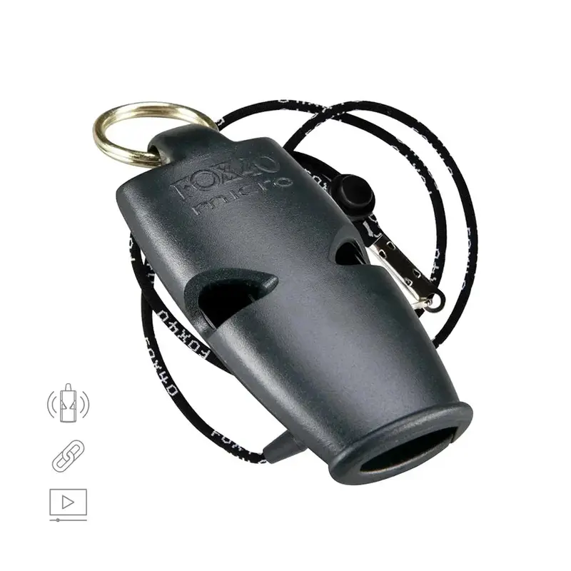 Fox 40 Micro Safety with Lanyard Whistle, Color - Black | Kibi Sports