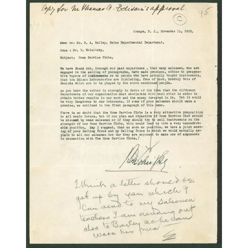 Thomas Edison Authentic Signed 8.5x11 Handwritten Note BAS #AB77875