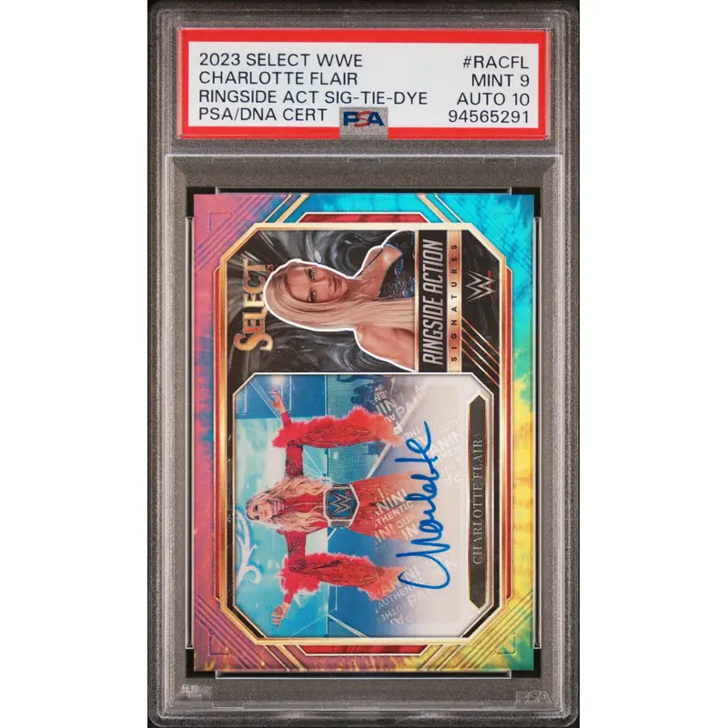 Charlotte Flair 2023 Select WWE Ringside Action Tie-Due Auto #24/25 PSA 10 Auto 10