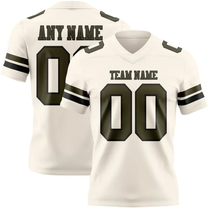 Custom Cream Olive-Black Mesh Authentic Football Jersey