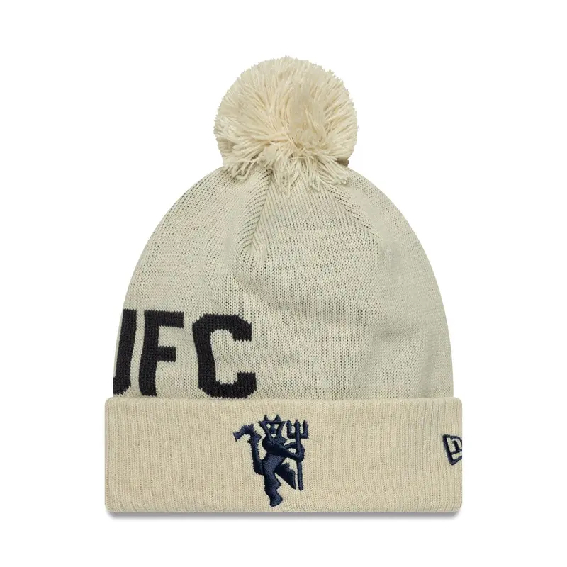 Manchester United FC Cream Bobble Knit Beanie Hat