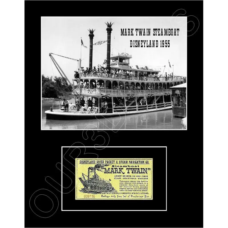 1955 Disneyland Mark Twain Steamboat Ride Ticket Matted Photo Display 11X14 - 2477
