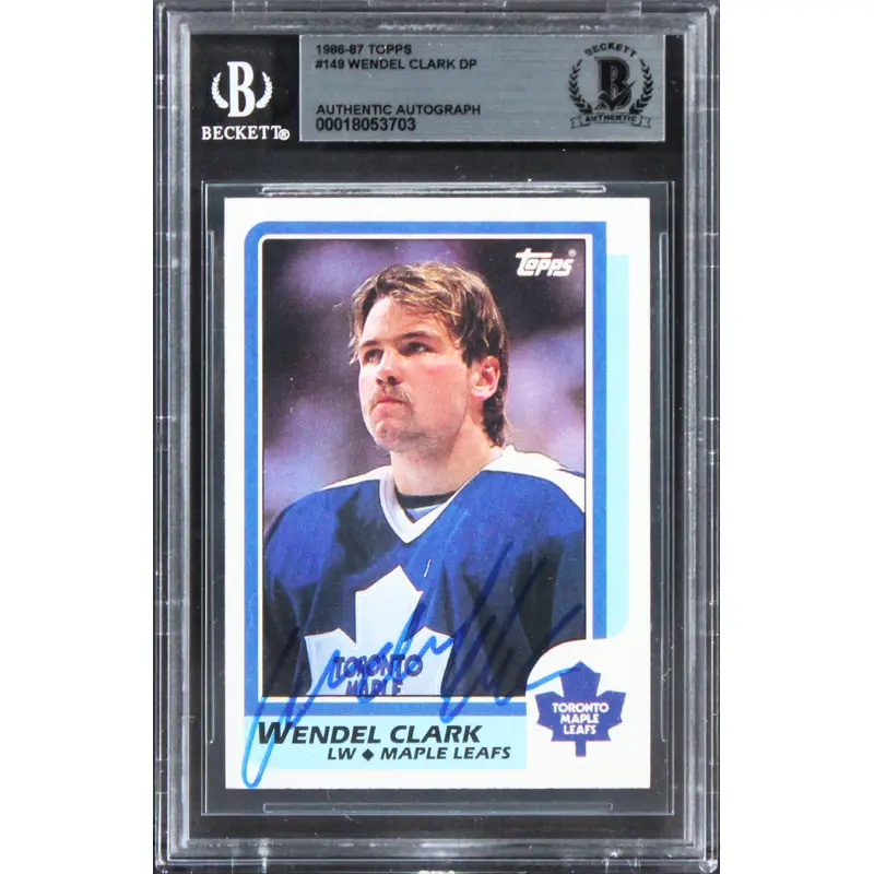 Maple Leafs Wendel Clark Authentic Signed 1986 Topps #149 Card BAS Slabbed