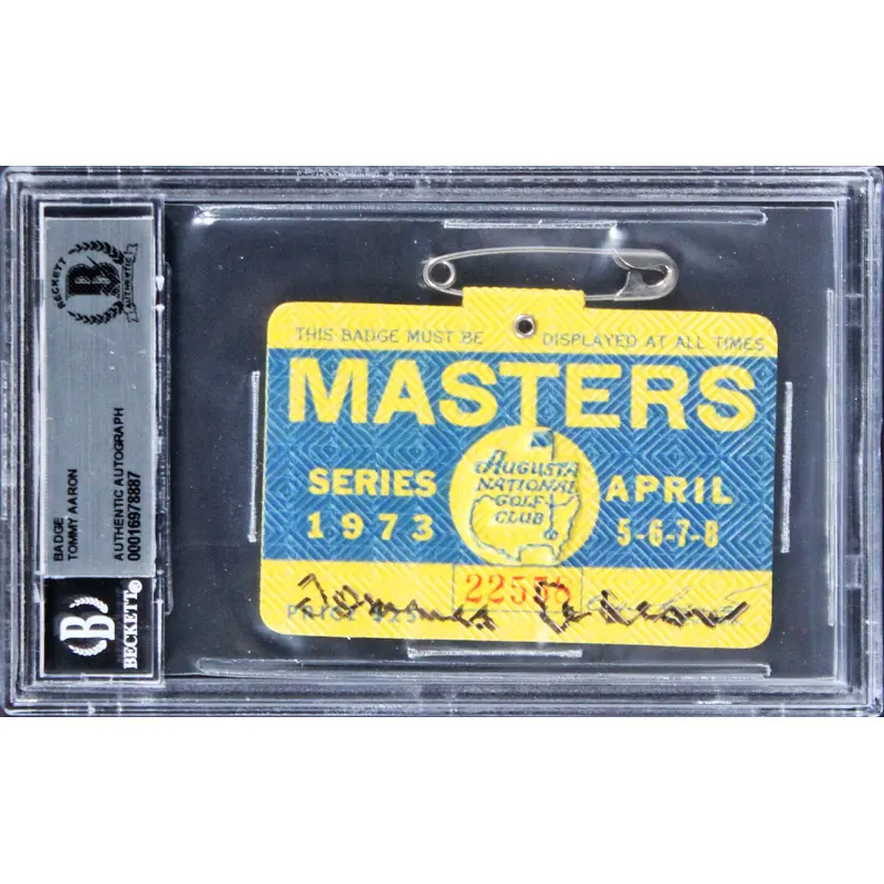 Tommy Aaron Signed 1973 Masters Augusta National Club Badge Ticket BAS Slabbed