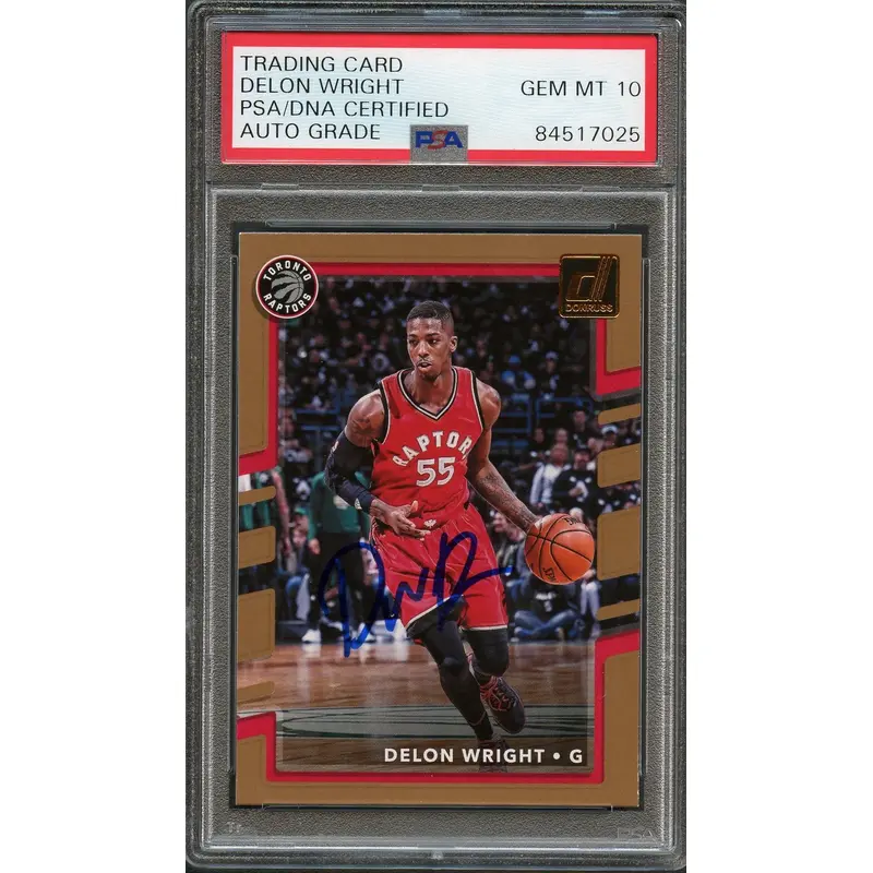 2017 Donruss #140 Delon Wright Signed Card AUTO 10 PSA Slabbed Raptors