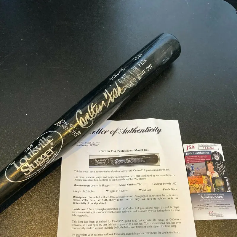 Carlton Fisk Signed 1992 Game Used Louisville Slugger Bat PSA DNA & JSA COA