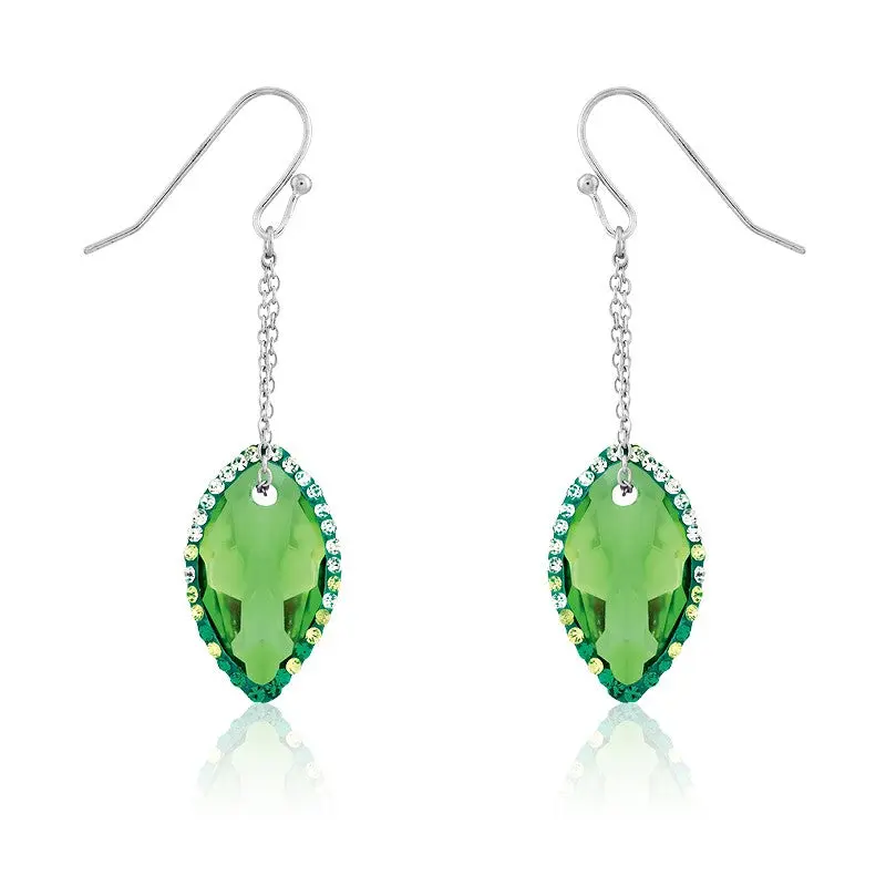 Sterling Silver Marquise Green CZ w/Surrounding Green Crystals Dangling Earrings