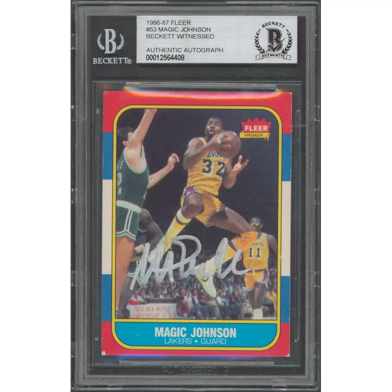 Lakers Magic Johnson Authentic Signed 1986 Fleer #53 Card BAS Slabbed
