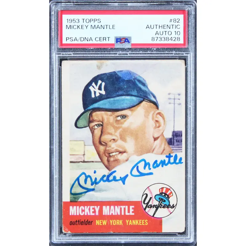 Yankees Mickey Mantle Signed 1953 Topps #82 Card Auto Graded 10! PSA/DNA Slabbed