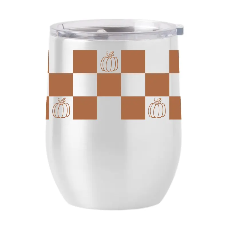 Fall Checkered Pumpkin 16oz Stainless Curved Beverage