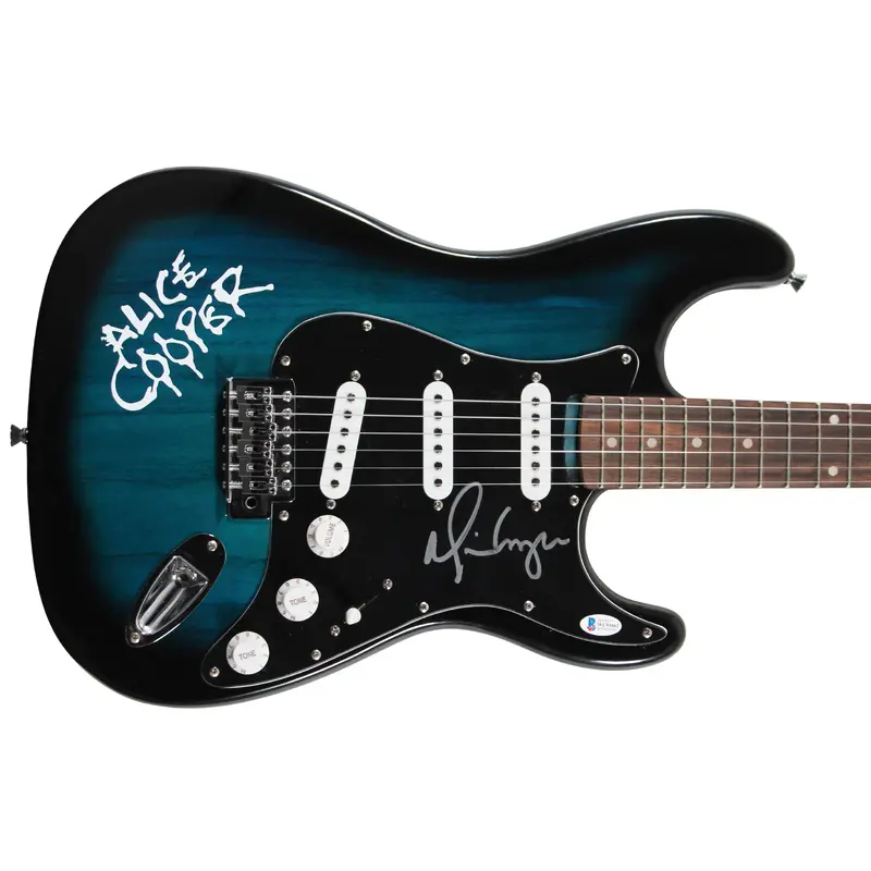 Alice Cooper Signed Blue Sunburst Electric Guitar w/ Decal BAS Witness #WC91662
