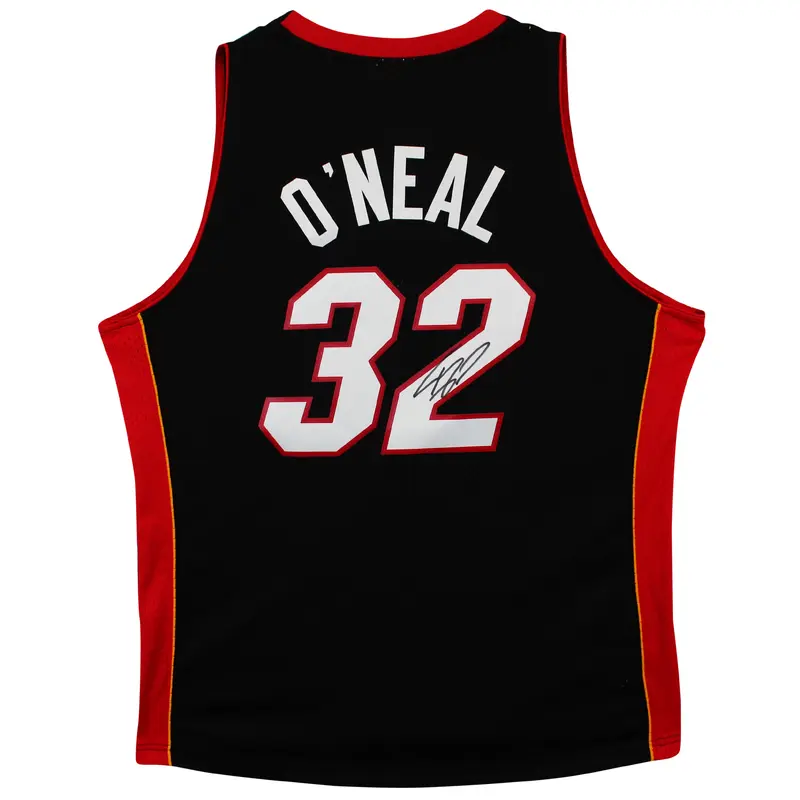Heat Shaquille O'Neal Signed Black M&N HWC Swingman Jersey BAS Witness #WP79097