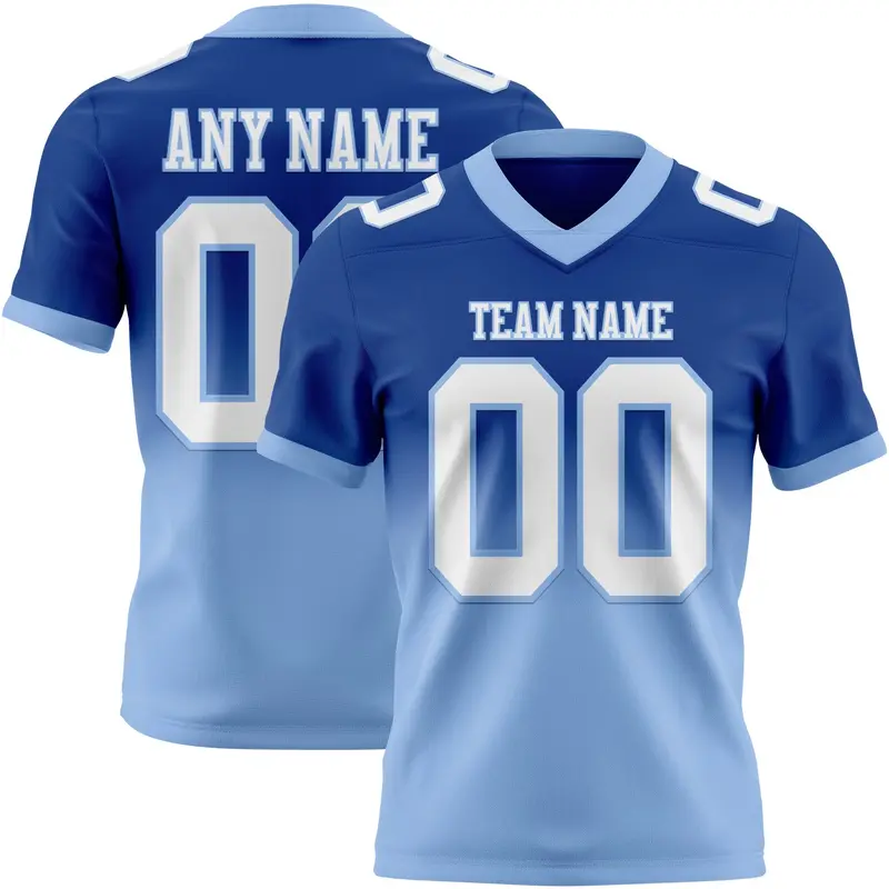 Custom Royal White-Light Blue Mesh Authentic Fade Fashion Football Jersey