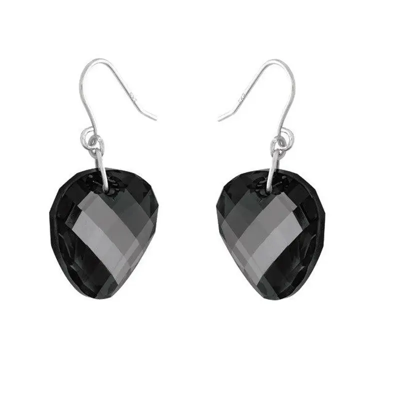 Sterling Silver Black Wavy Circle Swarovski Crystal Earrings