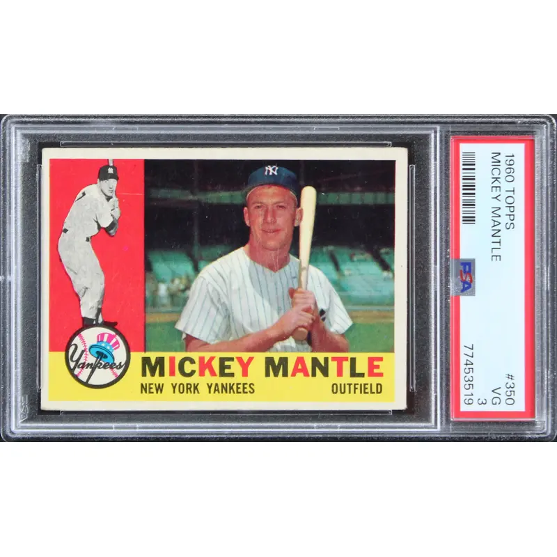 Yankees Mickey Mantle 1960 Topps #350 Card Graded VG-3 PSA Slabbed