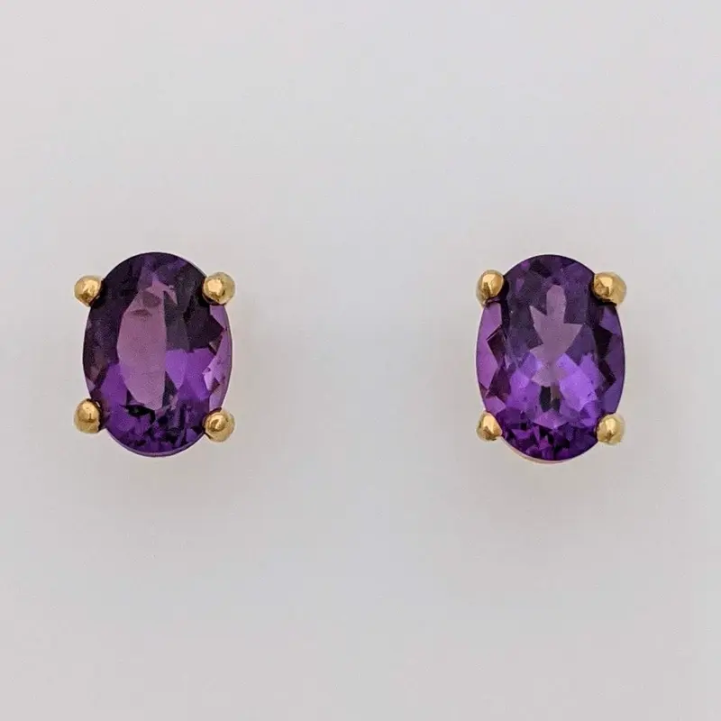 14K AMETHYST OVAL 5X7 ESTATE STUD EARRINGS 1.2 GRAMS