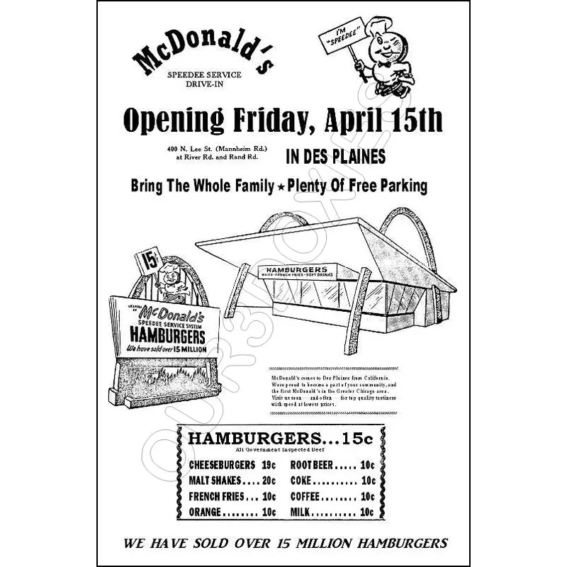 1955 McDonald's Grand Opening Store Counter Standup Sign - Des Plaines Illinois - 2350